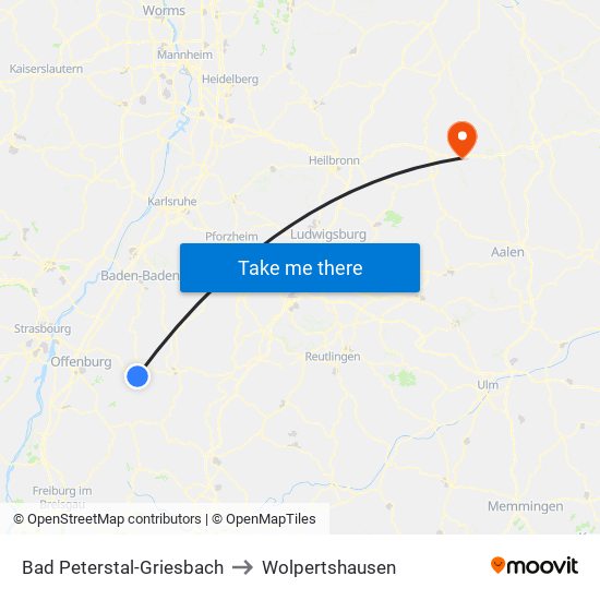 Bad Peterstal-Griesbach to Wolpertshausen map