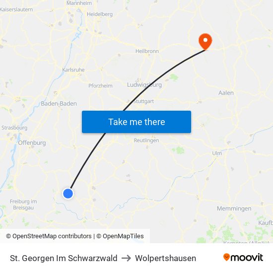 St. Georgen Im Schwarzwald to Wolpertshausen map