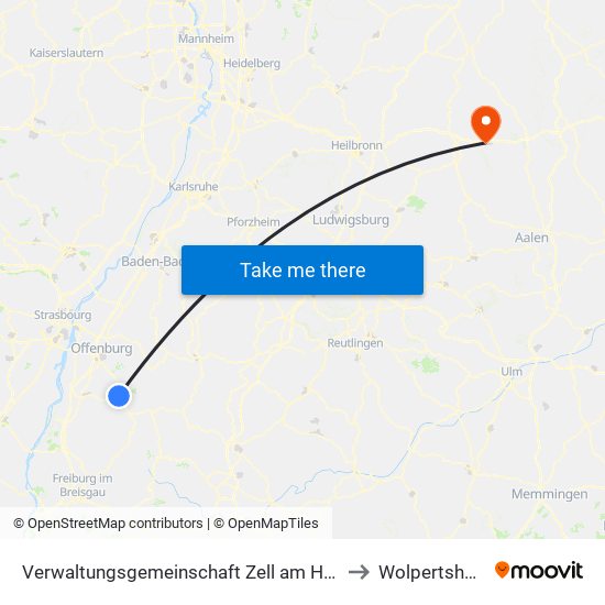 Verwaltungsgemeinschaft Zell am Harmersbach to Wolpertshausen map