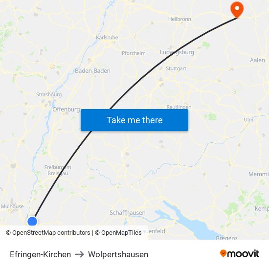 Efringen-Kirchen to Wolpertshausen map