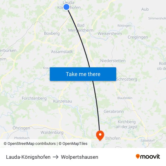 Lauda-Königshofen to Wolpertshausen map