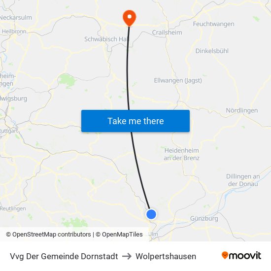 Vvg Der Gemeinde Dornstadt to Wolpertshausen map