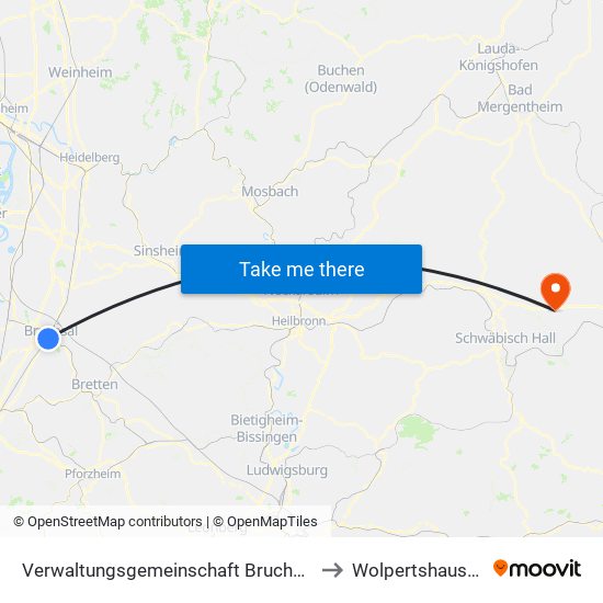 Verwaltungsgemeinschaft Bruchsal to Wolpertshausen map