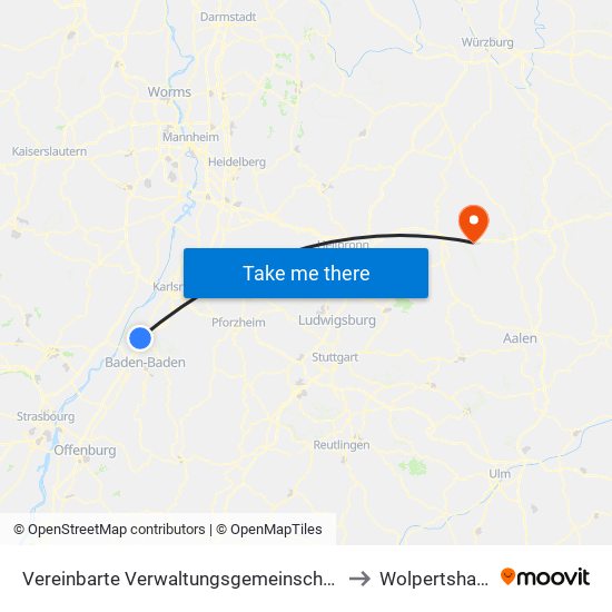 Vereinbarte Verwaltungsgemeinschaft Rastatt to Wolpertshausen map