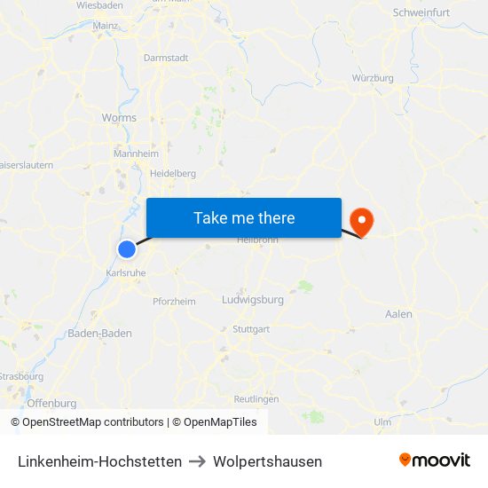 Linkenheim-Hochstetten to Wolpertshausen map