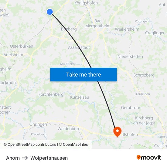 Ahorn to Wolpertshausen map