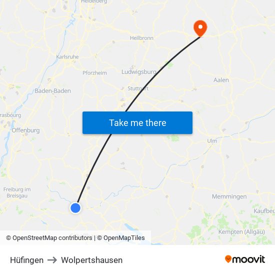 Hüfingen to Wolpertshausen map