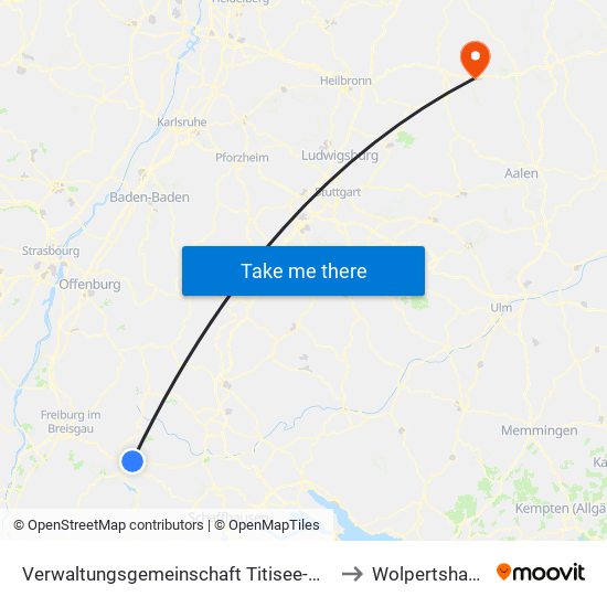 Verwaltungsgemeinschaft Titisee-Neustadt to Wolpertshausen map