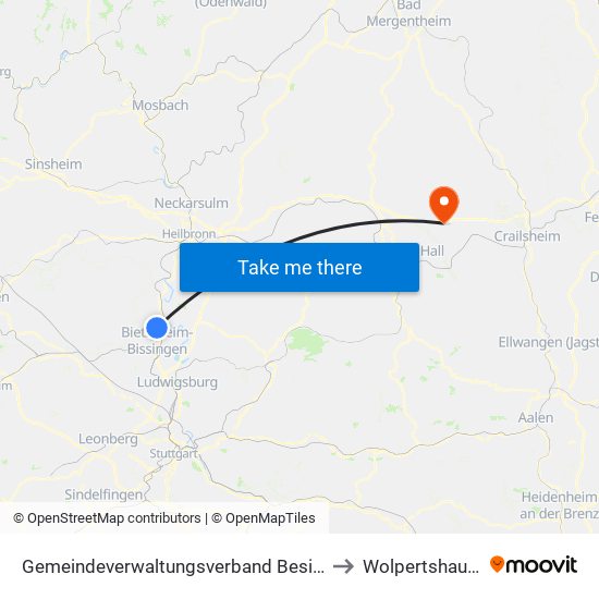 Gemeindeverwaltungsverband Besigheim to Wolpertshausen map