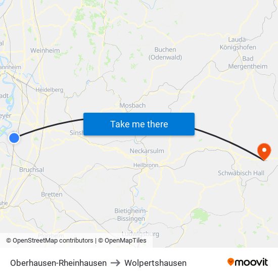 Oberhausen-Rheinhausen to Wolpertshausen map