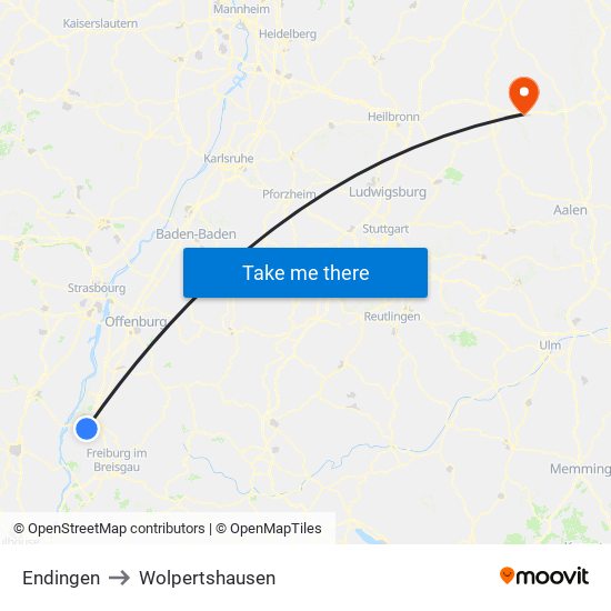 Endingen to Wolpertshausen map