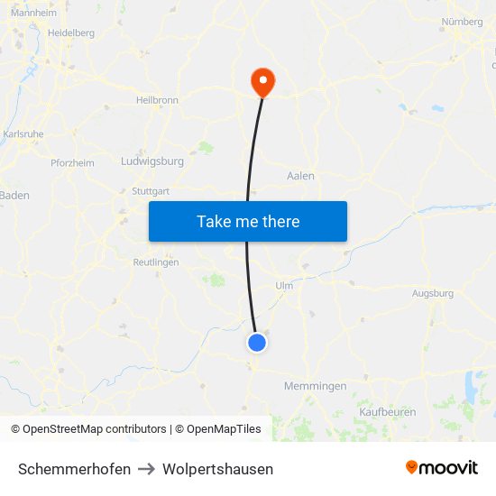 Schemmerhofen to Wolpertshausen map