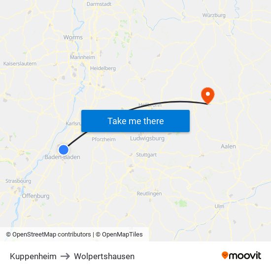 Kuppenheim to Wolpertshausen map