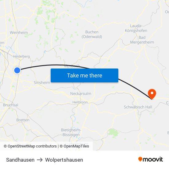 Sandhausen to Wolpertshausen map