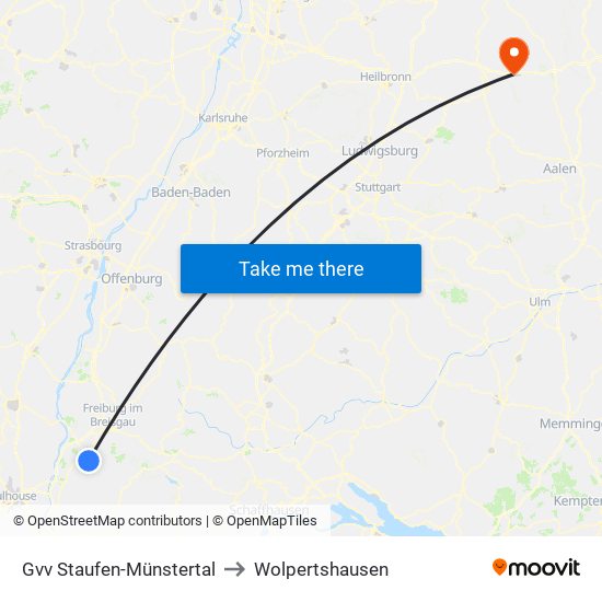 Gvv Staufen-Münstertal to Wolpertshausen map