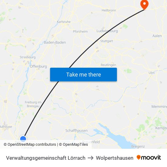 Verwaltungsgemeinschaft Lörrach to Wolpertshausen map