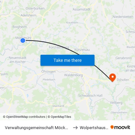 Verwaltungsgemeinschaft Möckmühl to Wolpertshausen map