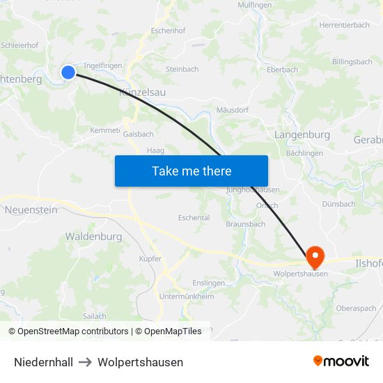 Niedernhall to Wolpertshausen map