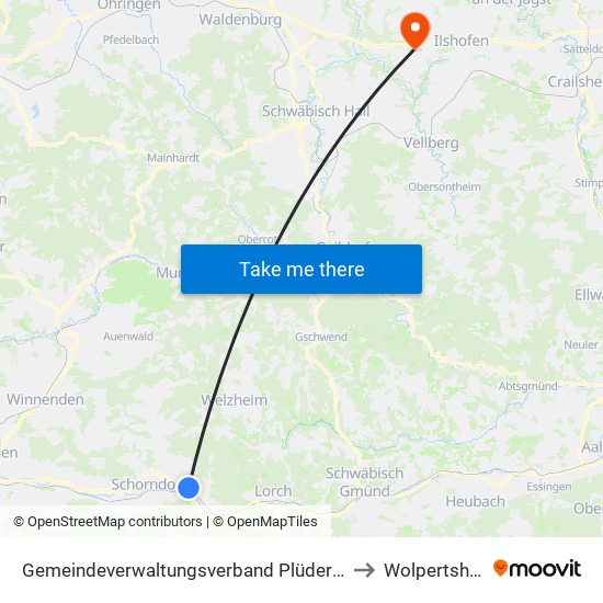 Gemeindeverwaltungsverband Plüderhausen-Urbach to Wolpertshausen map