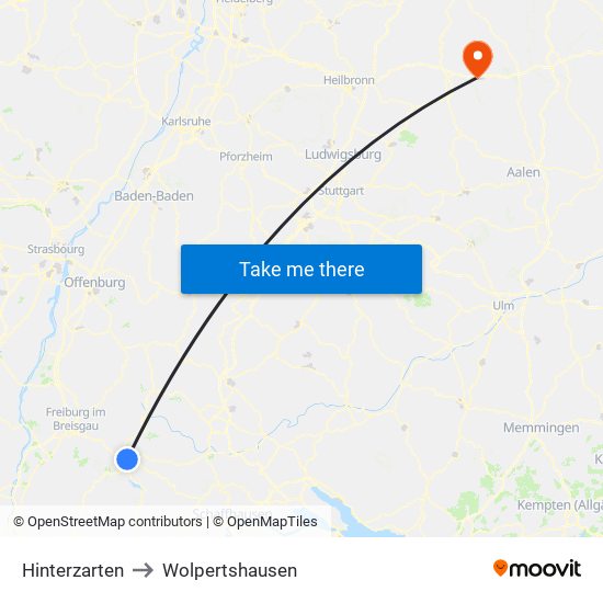 Hinterzarten to Wolpertshausen map