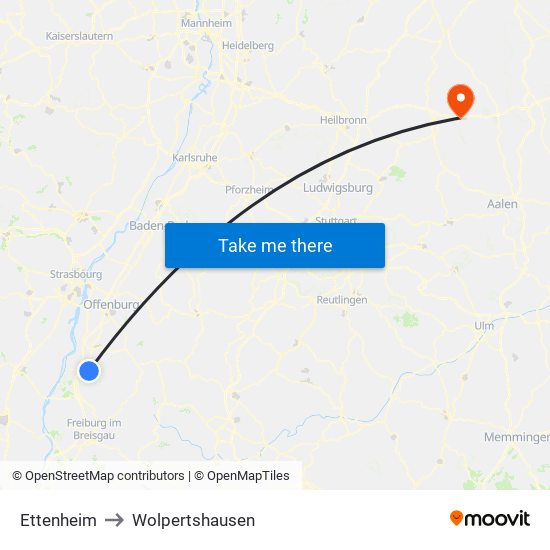 Ettenheim to Wolpertshausen map