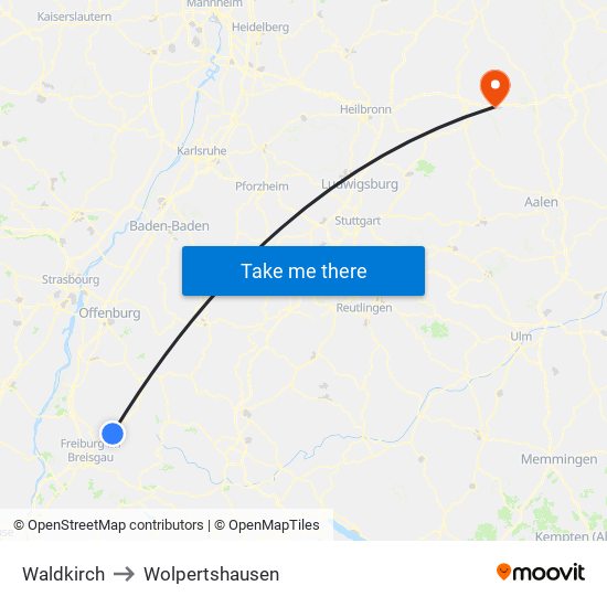 Waldkirch to Wolpertshausen map