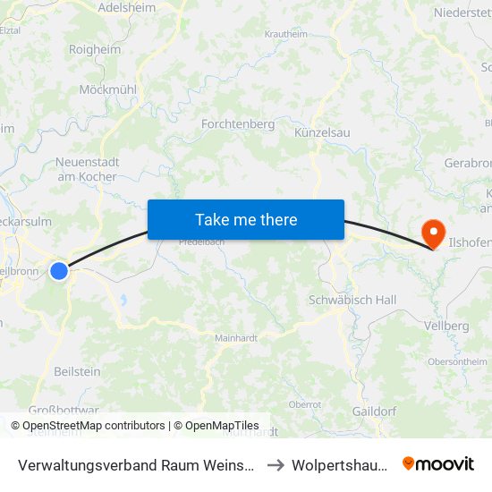 Verwaltungsverband Raum Weinsberg to Wolpertshausen map