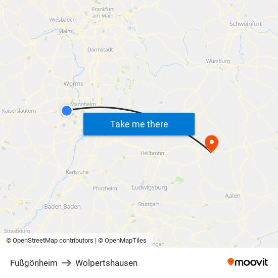 Fußgönheim to Wolpertshausen map