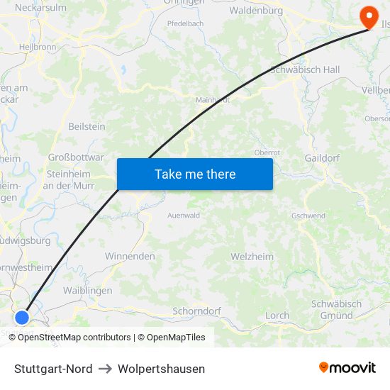 Stuttgart-Nord to Wolpertshausen map