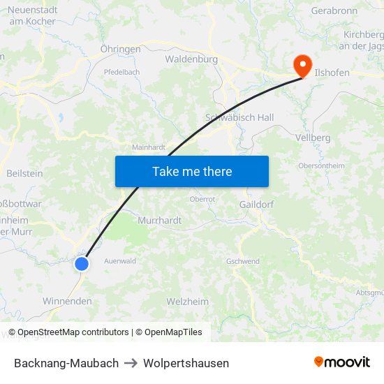 Backnang-Maubach to Wolpertshausen map