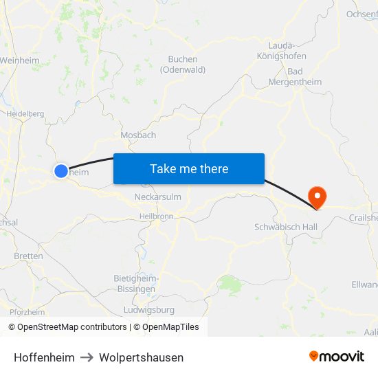 Hoffenheim to Wolpertshausen map