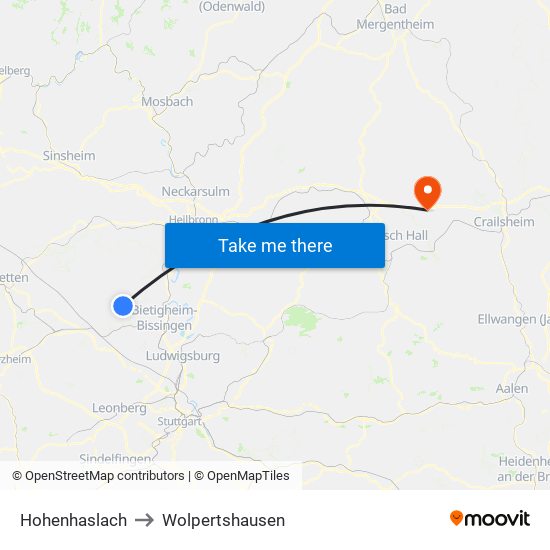 Hohenhaslach to Wolpertshausen map