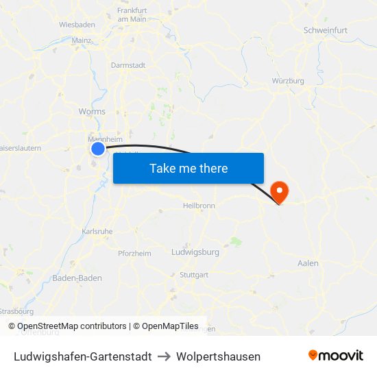 Ludwigshafen-Gartenstadt to Wolpertshausen map