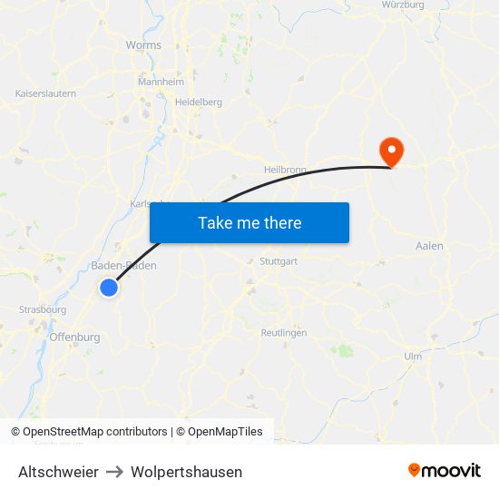 Altschweier to Wolpertshausen map