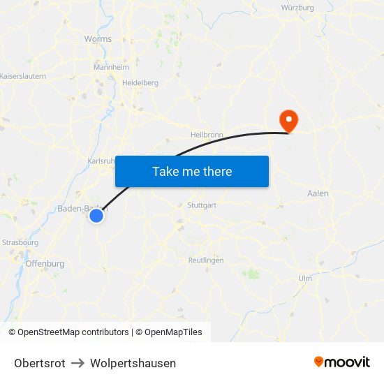 Obertsrot to Wolpertshausen map