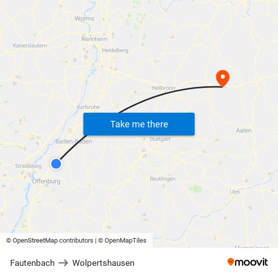 Fautenbach to Wolpertshausen map