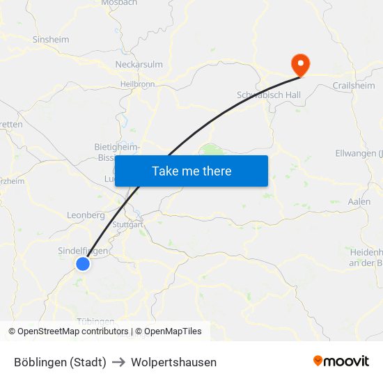 Böblingen (Stadt) to Wolpertshausen map