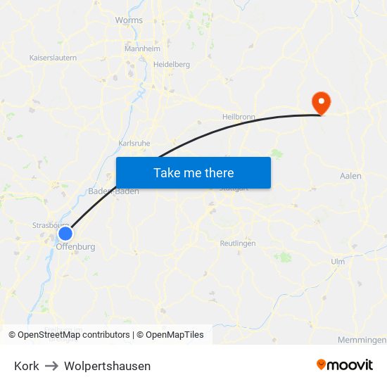 Kork to Wolpertshausen map