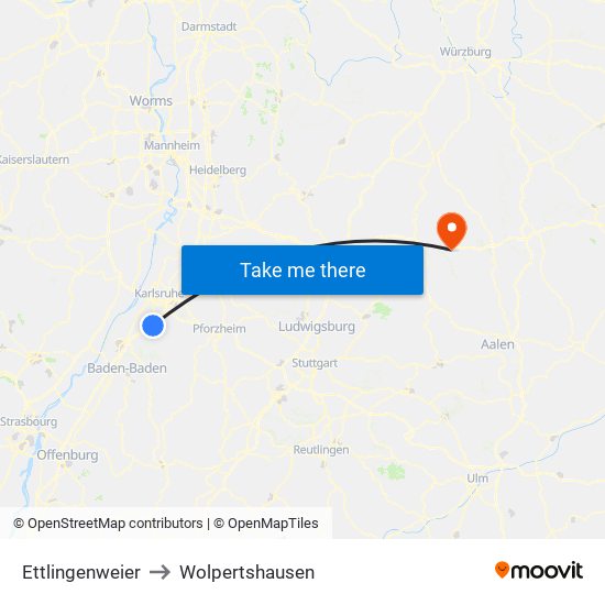 Ettlingenweier to Wolpertshausen map