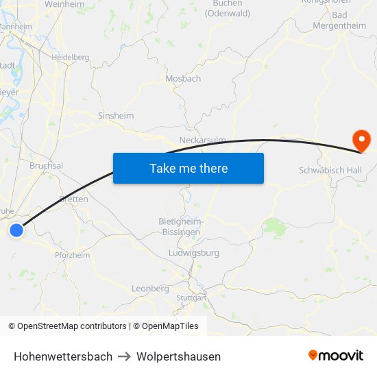 Hohenwettersbach to Wolpertshausen map