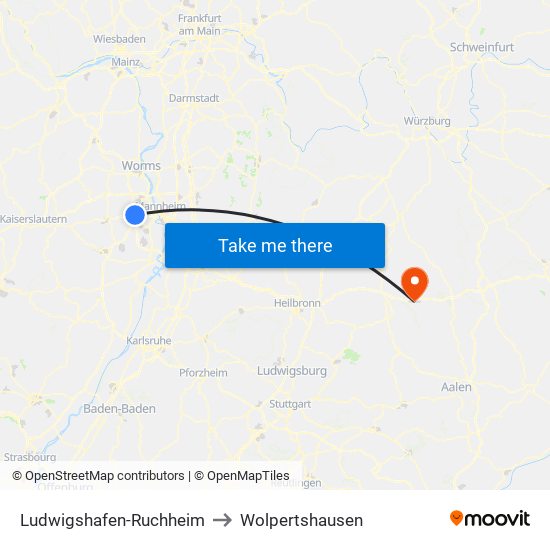 Ludwigshafen-Ruchheim to Wolpertshausen map