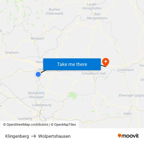 Klingenberg to Wolpertshausen map