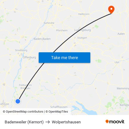 Badenweiler (Kernort) to Wolpertshausen map