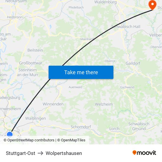 Stuttgart-Ost to Wolpertshausen map
