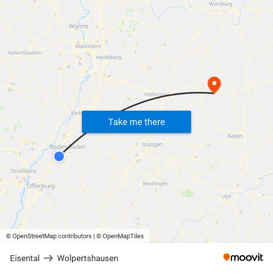 Eisental to Wolpertshausen map