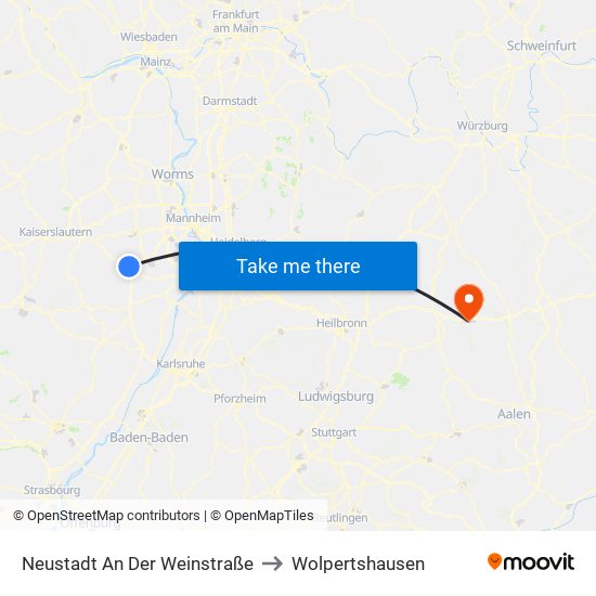 Neustadt An Der Weinstraße to Wolpertshausen map