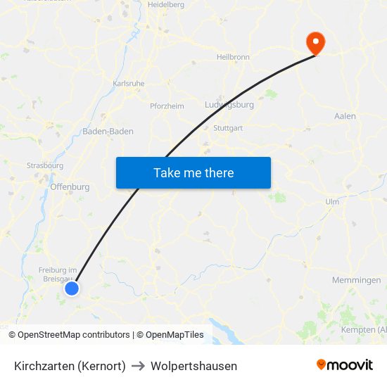 Kirchzarten (Kernort) to Wolpertshausen map