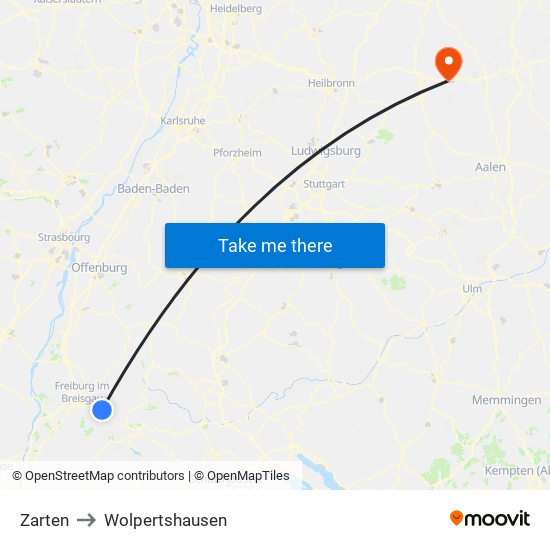 Zarten to Wolpertshausen map