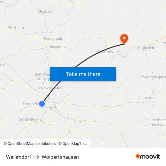 Weilimdorf to Wolpertshausen map