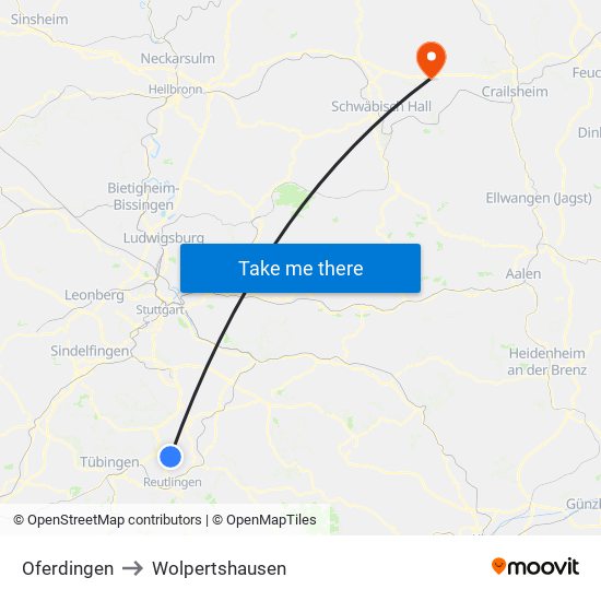 Oferdingen to Wolpertshausen map